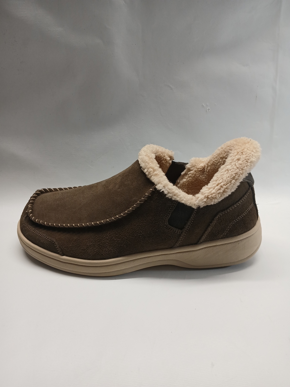 Orthofeet Men's Othopedic Brown Suede Slip-On with Cream Shearling Collar - Picture 4 of 15